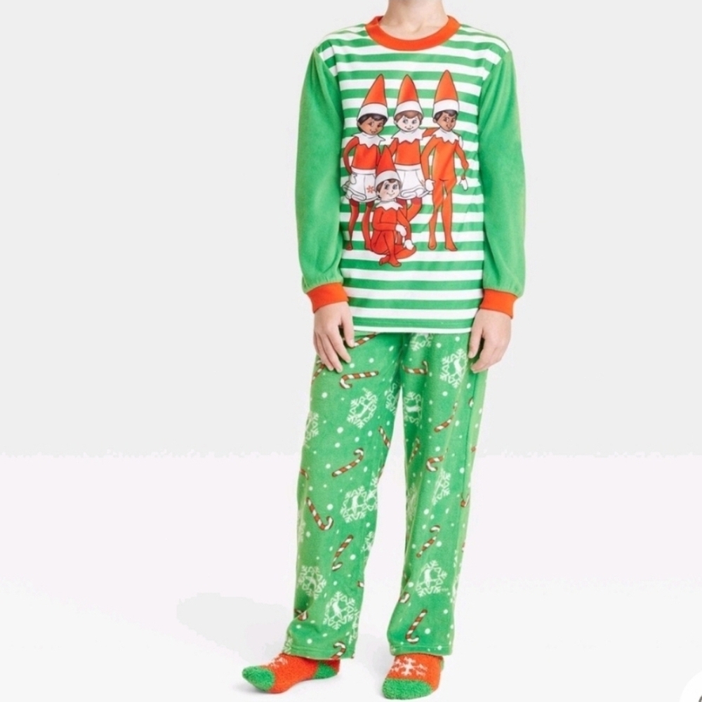 Green and Orange Kids Pajamas with Elf Design